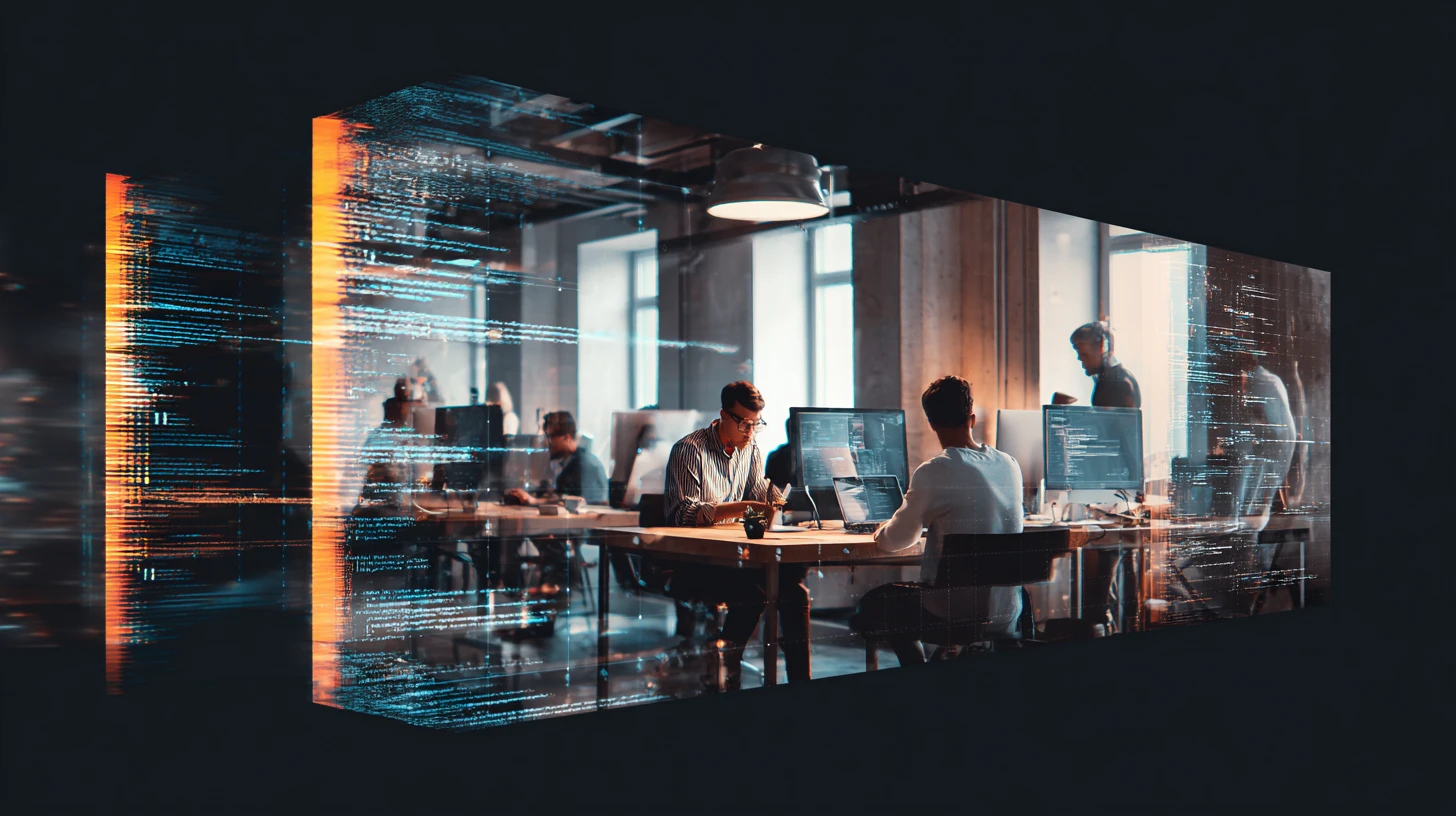 Illustrazione concettuale che mostra il passaggio da un codice fluido generato da IA a una struttura solida di app vibe coding