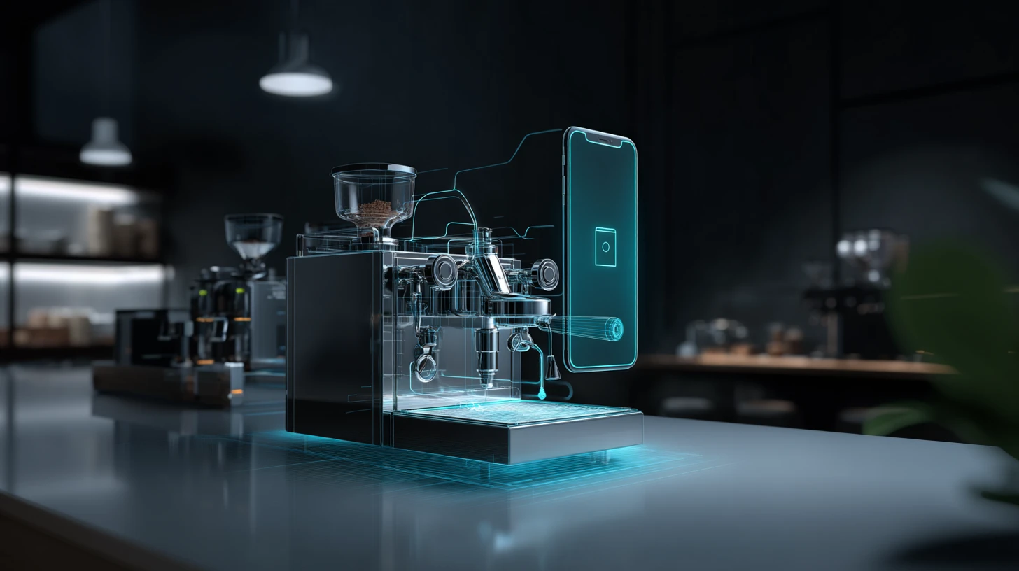 Flusso dati tra una macchina da caffè professionale e un'app mobile, il futuro dell'iot a host 2025