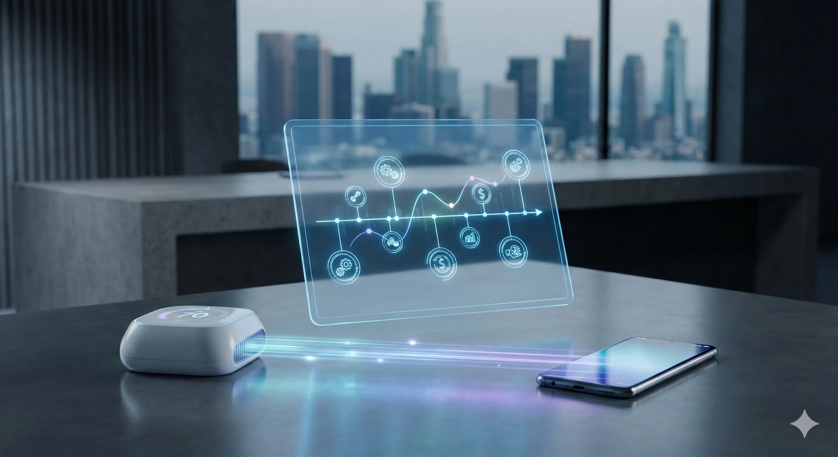 Un documento di preventivo digitale su un tablet circondato da icone di tecnologia e connessione