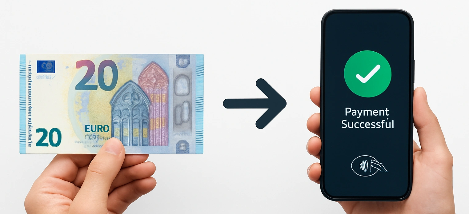Banconota a confronto con app di pagamento